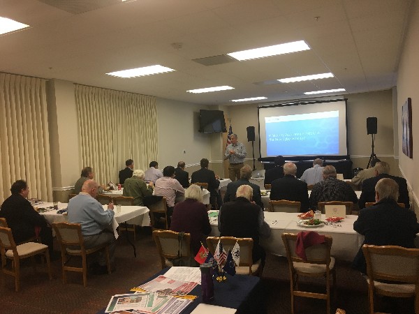 Guest speaker Jason Matloff, Light Cyber, explains to chapter members why looking for malware after your network is hacked is a wasted effort at a chapter meeting in November.