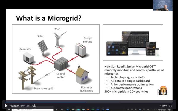 PIerce presents information about New Sun Road's Microgrid at the November event.
