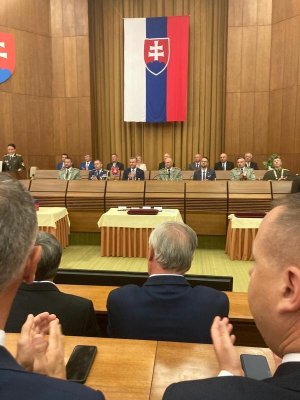 Attendees participate in the graduation ceremony at the Milan Rastislav Stefanik Armed Forces Academy in Liptovsky Mikulas, Slovakia, in June.
