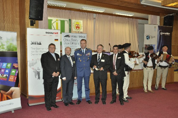Brig. Gen. Boris Ďurkech, Slovak Air Force, rector, Slovak Armed Forces Academy, decorates several AFCEA leaders with the commemorative medal of the academy on the eve of the October celebrations. Together for the presentations are (l-r) Col. Ladislav Kollárik, Slovak Armed Forces (Ret.), chapter vice president; Petr Jirasek, regional vice president for Central Eastern Europe; Gen. Ďurkech; Maj. Gen. Klaus-Peter Treche, GEAF (Ret.), general manager, AFCEA Europe; and Vladimir Ondrovic, chapter president.