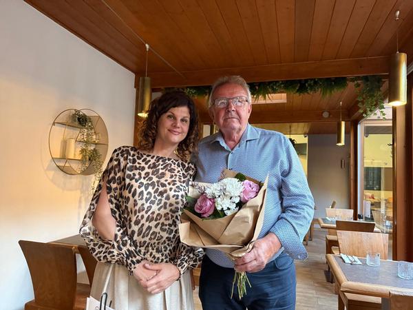 In May, Carmen Pavlakovicova, chapter secretary, pauses for a photo with Kollarik.