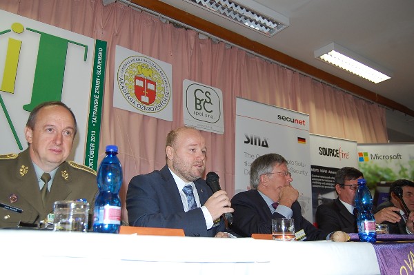 Presenting at the October event are (l-r) Brig. Gen. Jan Kase, Czech Armed Forces, director, Communication and Information Systems Department, Czech Ministry of Defense; Jirasek; Gen. Treche; Col. Marcel Harakal, Slovak Armed Forces, vice rector, Slovak Armed Forces Academy; and Vladimir Ondrovic, chapter president.