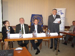 In May, Simeon Kralikov (r), chapter president, opens the spring conference with Dimitar Georgiev (2nd from r), deputy minister of interior, and Georges D'hollander, general manager, NATO Consultation, Command and Control Agency.