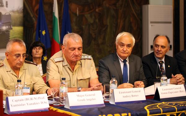 Participants of the plenary session at the international conference in September are (l-r) Maj. Gen. Grudi Angelov, commandant of National Defense College; Lt. Gen. Andrey Botsev, chief of defense; Gen. Zapryanov; and Konstantin Zografov, AFCEA Regional Vice President, South East Europe Region.  