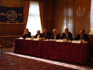 In November, the chapter hosted its annual TechNet Conference. Speakers included (l-r) Col. Simeon Kralikov, BU A (Ret.), chapter president; Lt. Gen. Anyu Angelov, BU A (Ret.), deputy minister of defense; Pavlin Dimitrov, deputy prime minister and deputy minister of the interior; an interpreter; H.E. Tsvetan Tsvetanov, deputy prime minister of the Republic of Bulgaria; and Konstantin Zografov, AFCEA International regional vice president for the Mediterranean and Black Sea Region.