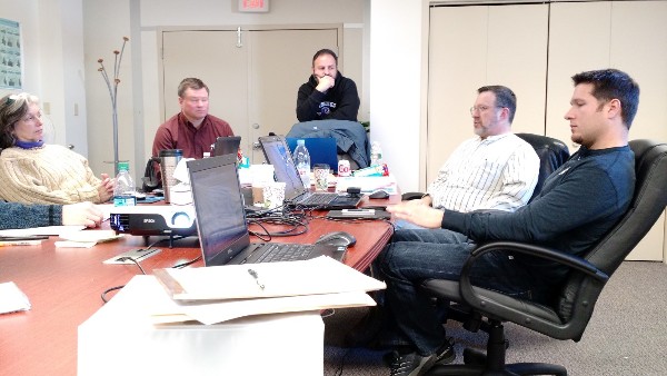 In January, Sandra Petersen (I Square Systems); Patrick Roach (Naval Undersea Warfare Center, Newport Division); Jairo Rugel (ATC Tech); Lee Rossetti (Lockheed Martin Corporation); and Glenn Eberhardt (Naval Surface Warfare Center, Carderock Division-Ship Systems Engineering Station) conduct an INCOSE Systems Engineering Certification professional preparation workshop.