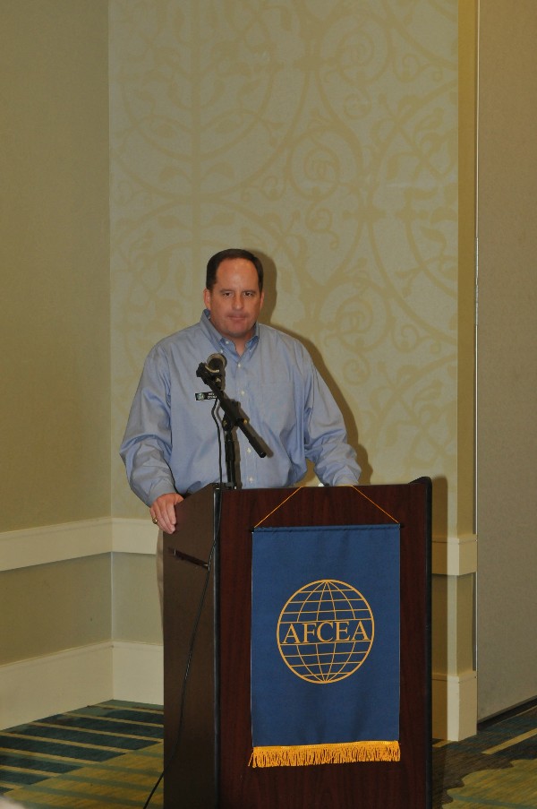 Kevin Cooley, command information officer (CIO) for Navy Fleet Cyber Command and the 10th Fleet, addresses the chapter on the challenges of the cyberdomain in July.
