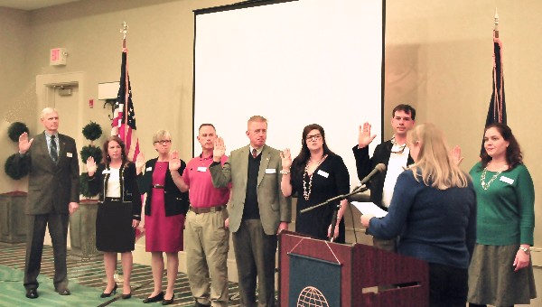 Regional Vice President Jane Hefner-Brightwell administers the oath of office to the 2015 Chapter Officers  in January(l-r) President Don Pearsall; Secretary Debbie Donaldson; 1st Vice President Christina Ward; At Large Board Member Scott Higgins; 2nd Vice President Greg Blackburn; At Large Board Members Kristen Smith and John Andrews; and Treasurer Whitney Bridges.  