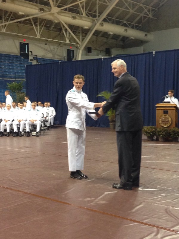 Cadet Marcus Harbol (l), USA, receives his AFCEA International Educational Foundation ROTC Honor Award from Chapter President Don Pearsall in March. 