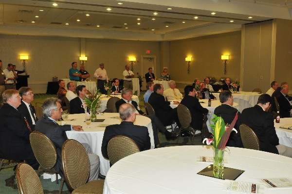 Chapter members ask questions during a very informal exchange with Cooley organized in July.