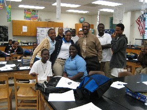 In Decmeber Livingston (c) and some of his seventh-grade students show off the classroom in which they will use the new equipment purchased through grants from the Science Teaching Tools program. 