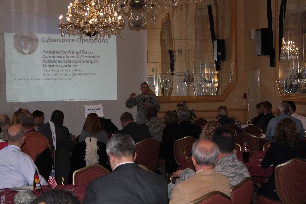 Chapter members listened attentively as Gen. Williams discusses cyberspace operations at the December luncheon.