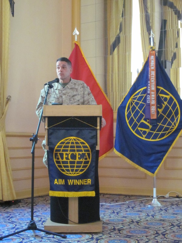 Gen. Nally responds to questions from attendees and participates in a brief group discussion upon completion of his presentation at the September luncheon.