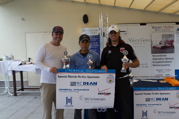 The 1st place team for this year's golf tournament in September are (l-r) Justin Pyle, Steve Youn and Damon Abruzere.