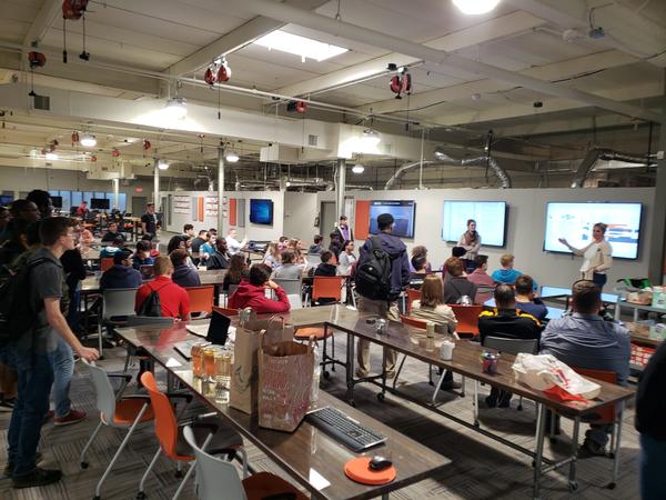 Students are presented with the current events at the SOFWERX facility in Tampa, Florida, in November. 