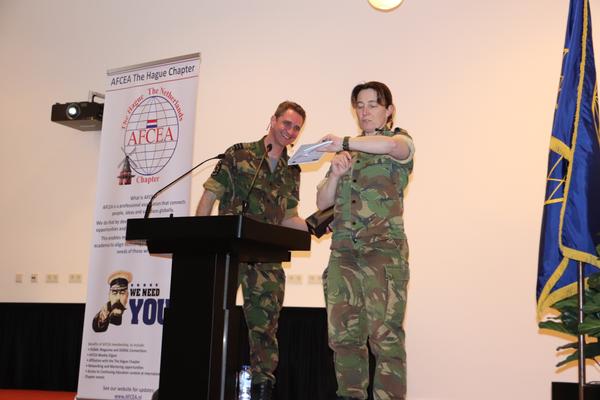 Lt. Col. Henk Sonius, NLAF, and Col. Groeneveld address the audience at the March event.