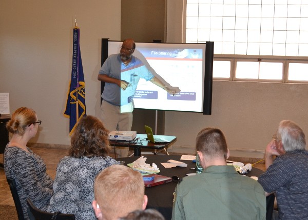 Ervin Frazier, senior scientist for the innovation and technology business element at Rincon Research Corporation, shares the complexities of high performance cloud computing with attendees at the February chapter luncheon.