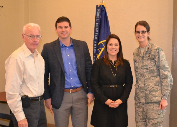 Chapter Executive Vice President Tom Flannery (l) joins TEKSystems' Brian Preston and Megan Soto, and Chapter Vice President, Programs, Maj. Stacie Voorhees, USAF, during the January luncheon, where TEKSystems presented on information technology talent management trends and best practices.