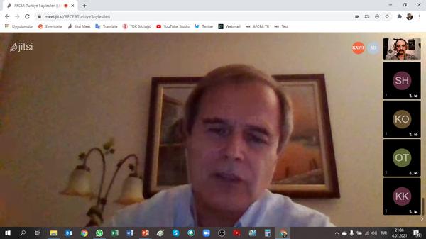 Rear Adm. Ergun Mengi (Ret.), addresses participants in the video conference in January.