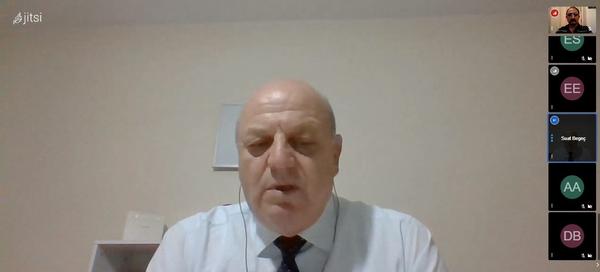 Suat Begec, associate professor, University of Turkish Aeronautical Association, addresses the participants in the webinar on "War Strategy in Residential Areas" in June.