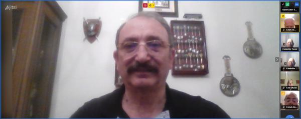 Chapter President Kamil Zafer Selçuk presents the May webinar speaker, Adm. Okyay.