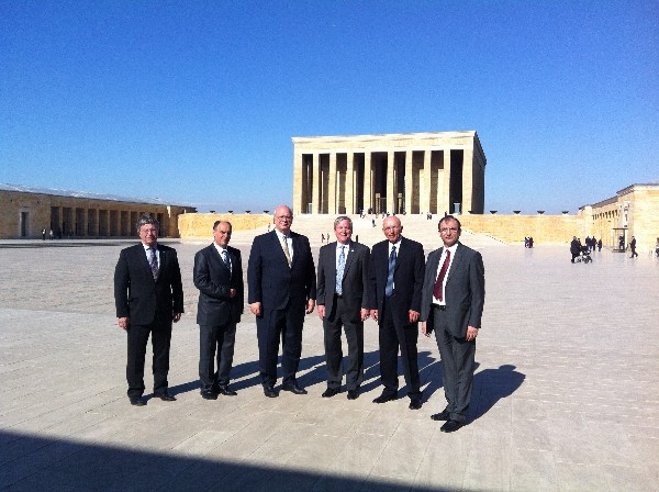 Visiting Ataturk's mausoleum in March are (l-r) Gen. Treche; Zografov; Schneider; Gen. Wood; Col. Buyukoner; and Capt. Selcuk.