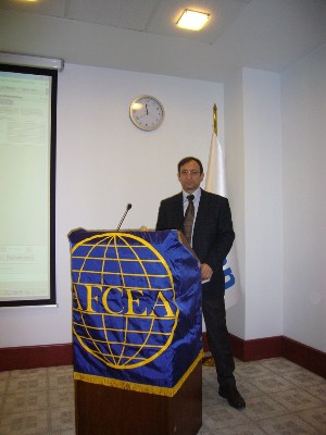 Capt. K. Zafer Selcuk, TUN (Ret.), chapter secretary, addresses board members at the February meeting.