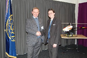 Russell Searle (l), chapter president, greets February guest speaker Dan Page, a systems analyst from Roke Manor Research Limited.
 