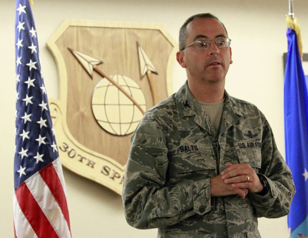 Col. Keith W. Balts, USAF, 30th Space Wing commander, speaks to the chapter in July.