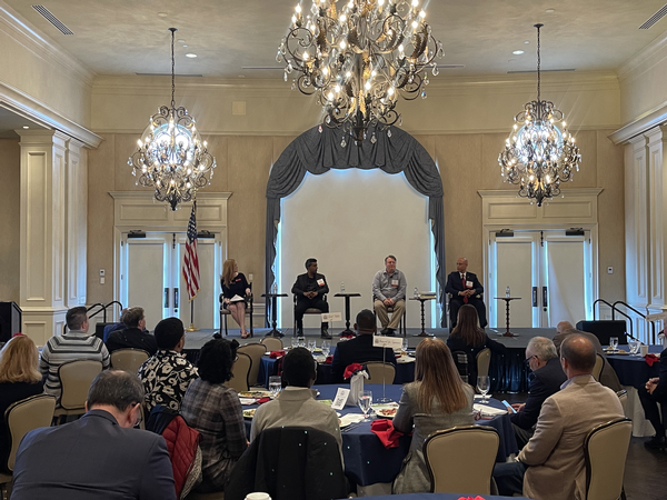 At the November event, (l-r) moderator Col. Candice E. Frost, USA (Ret.), U.S. Cyber Command, and panelists Maj. Michael "Orbit" Nayak, USAF (Ret.), U.S. Department of Defense; Joseph T. Hays, U.S. Naval Research Laboratory, U.S. Navy; and Harry Wingo, National Defense University, gathered for a thought-provoking discussion.