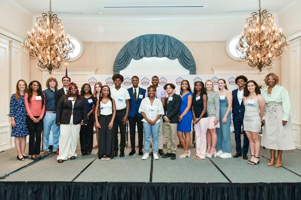 In July, Chapter President Jessica Hersey (far l) and Chapter Vice President of STEM Thelma Barker (far r) pose for a photo with the 2024 STEM Scholarship winners.