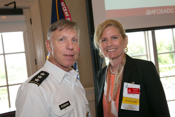 Gen. Bowman meets with Chapter President Lisa Nowell at the June luncheon.
