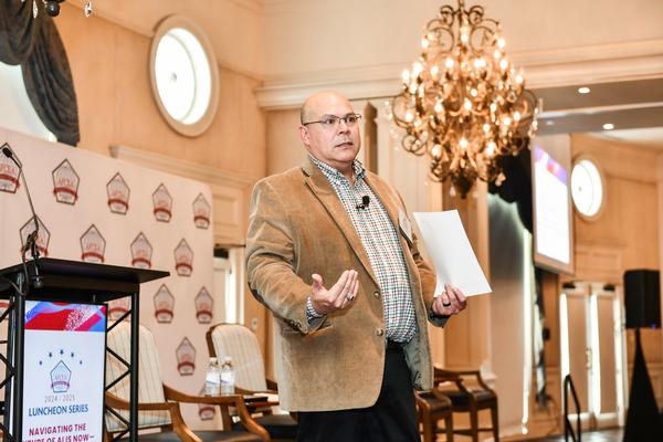 Keynote Speaker George Forbes, director of digital operations, chief information officer and chief digital officer, Operations Enterprise, U.S. Air Force, addresses attendees at the May event.