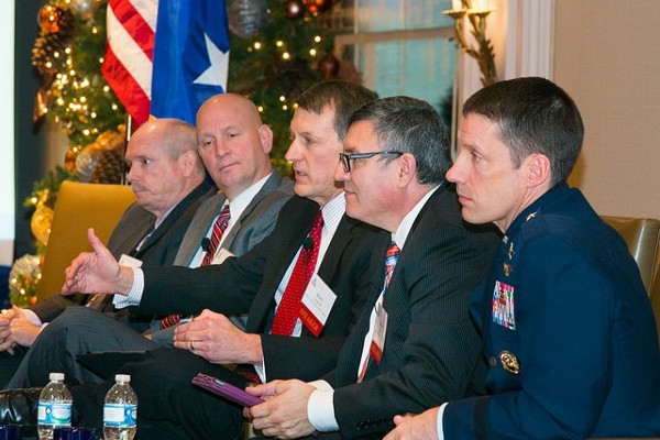 Speaking at the chapter's first luncheon of the year in January are (l-r) DISA's Bennett, Mihelcic, Orndorff, Rivera and Skinner.
