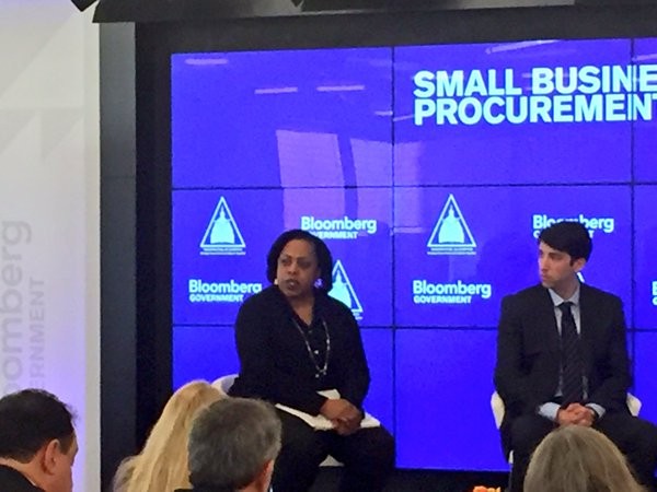 Jones and Snyder discuss proposal preparation at the small business panel in February.