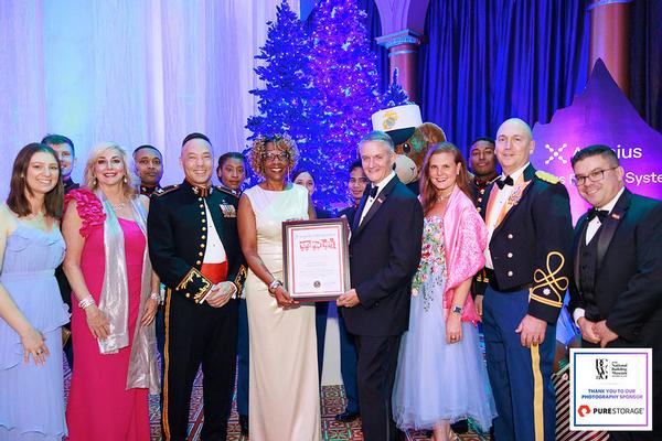 Chapter leadership receives the Commander's Award, presented by Lt. Gen. Leonard Anderson IV, commander, U.S. Marine Corps Reserve, at the December event.
