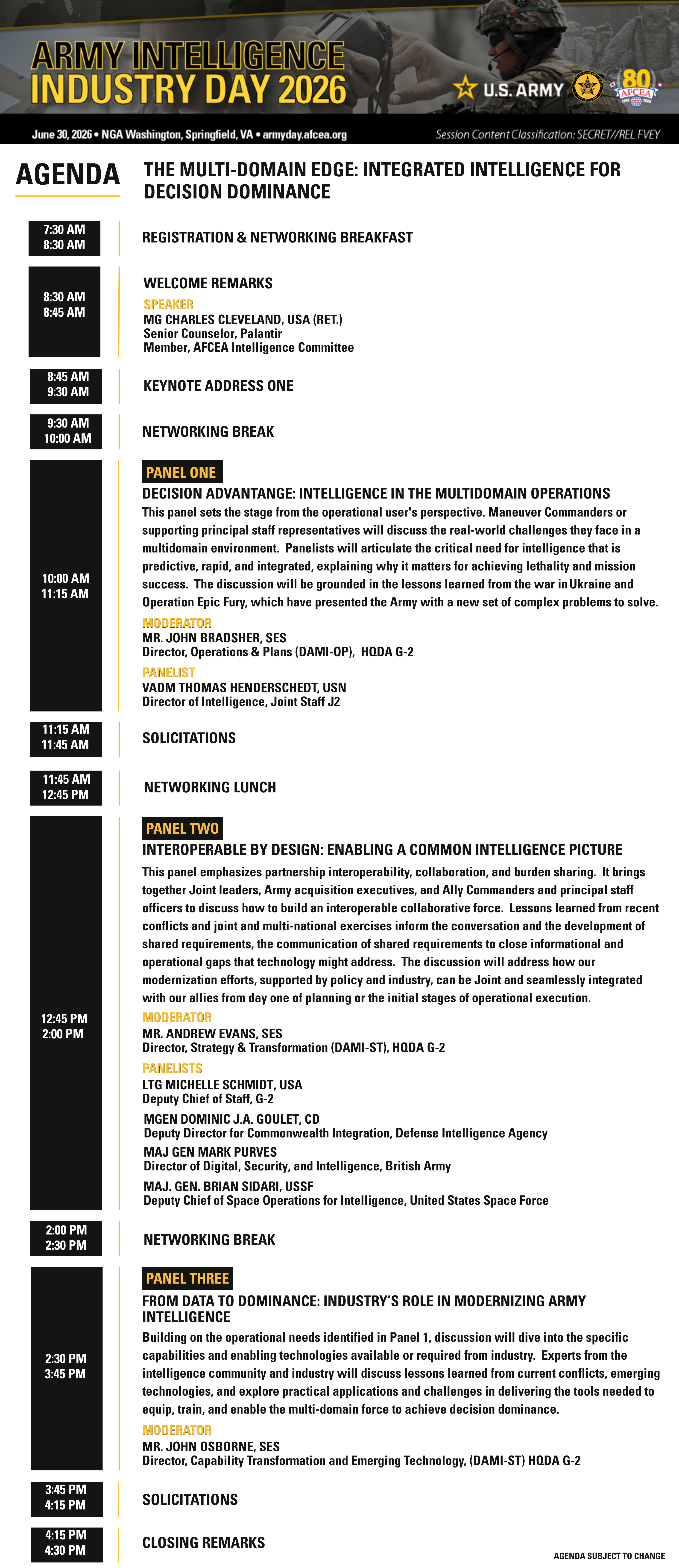 Agenda Details for Army Intelligence Day 2026