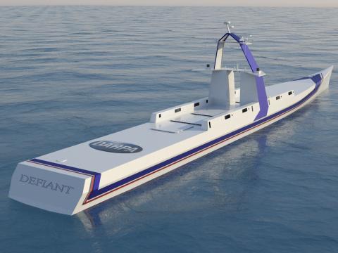 DARPA’s No Manning Required Ship (NOMARS) program is one of multiple programs designed to increase the availability, reliability, range and payload of unmanned vessels. Credit: DARPA image