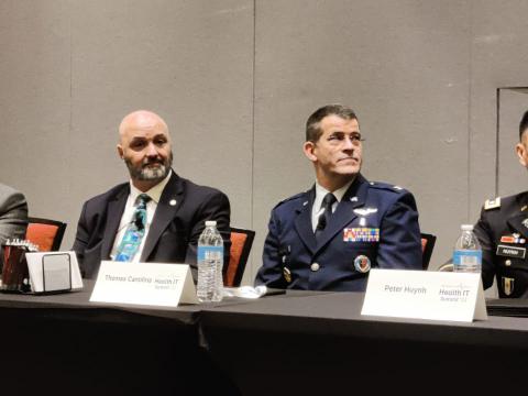 Lance Scott, Ken Johns, Thomas Cantilina and Peter Huynh at AFCEA Bethesda's “DHA Health IT: What's Next?” panel on Wednesday.