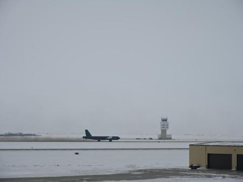 A B-52H Stratofortress bomber assigned to the 5th Bomb Wing takes off from the flightline at Minot Air Force Base, North Dakota on January 24, 2023 in support of the Juniper Oak 23.2, the largest United States-Israel partnered exercise, hosted by U.S. Central Command and the Israel Defense Forces. The U.S. Air Force is adding an infrastructure-based regional operation network at several of its nuclear-triad related bases to increase tactical communications. USAF photo by Sr. Airman Caleb Kimmell