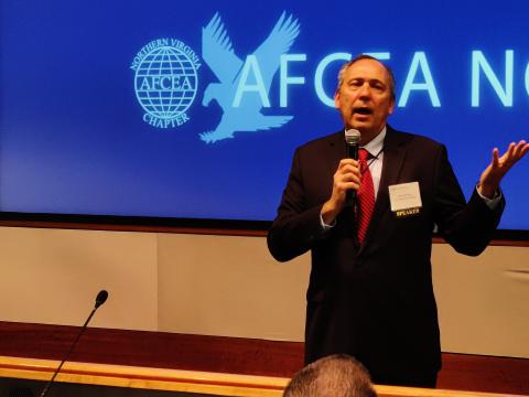 George Price, director of the Office of Small and Disadvantaged Business Utilization, Department of State, speaks at the AFCEA Northern Virginia Chapter. Credit: AFCEA