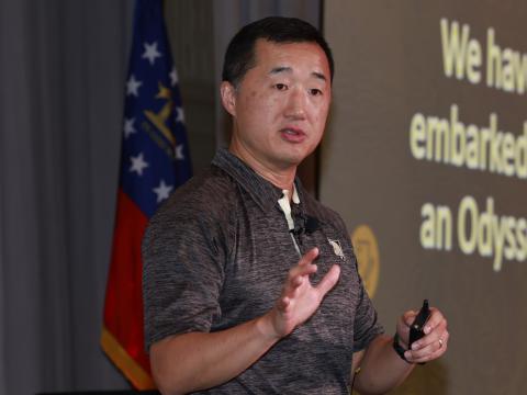 Young J. Bang, principal deputy assistant secretary of the Army (Acquisition, Logistics & Technology), speaks at TechNet Augusta 2023.