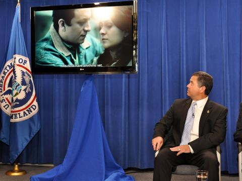 U.S. Customs and Border Protection Deputy Commissioner David Aguilar speaks at the press conference for the CBP Human Trafficking campaign launch in 2011. Credit: Paul Caffrey, U.S. Immigration and Customs Enforcement