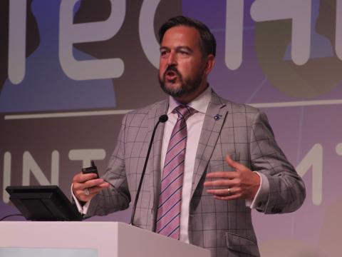 Enrique Oti, chief technology officer, Second Front Systems, addresses TechNet International 2024.