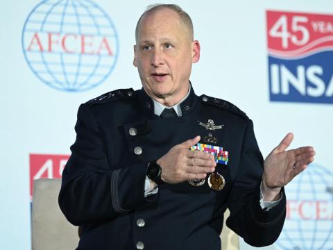 Gen. Michael Guetlein, vice chief of Space Operations, U.S. Space Force, addresses the 2024 Intelligence & National Security Summit. Credit: Herman Farrer