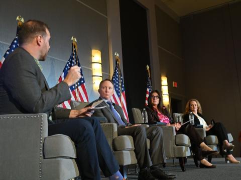 The panel “Safeguarding Vital Systems: Nation-State Cyber Threats to U.S. Critical Infrastructure” convened on Wednesday at the 2024 Intelligence and National Security Summit in Bethesda, Maryland. Credit: Herman Farrer, AFCEA.