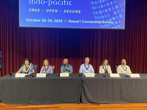 The panel "AI/ML as a Warfighting Advantage" addresses the audience at TechNet Indo-Pacific on October 22, 2024. Credit: Diego Laje, AFCEA.