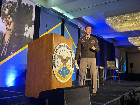 Lt. Gen. Paul T. Stanton addresses his goals for the Defense Information Systems Agency in Fiscal Year 2025 at DISA's annual Forecast to Industry event on October 28, 2024.