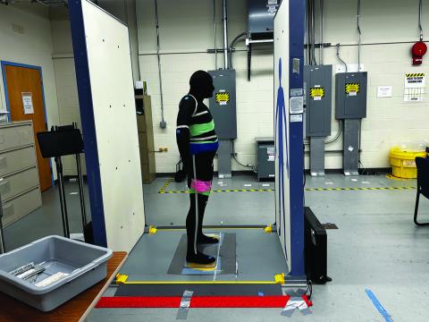 The Transportation Security Laboratory evaluates the advanced processes, equipment and software needed for threats or contraband hidden in passenger luggage or on a person. The lab uses special manikins to test proof of concept for its advanced millimeter wave inspection systems. The goal is to use the millimeter wave signals that harmlessly reflect off of a human’s body to get a sense of the type of material that is setting off the detection alarm, a set of keys, for example. Achieving that discern level w