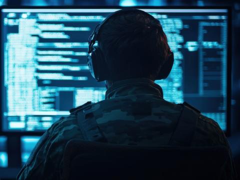 Two soldiers monitor computer screens, immersed in data analysis and technology. Credit: Generated with AI. POOM-stock.adobe.com